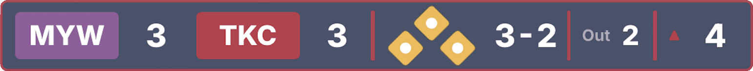 Broadcast-style score, SBO and inning overlay